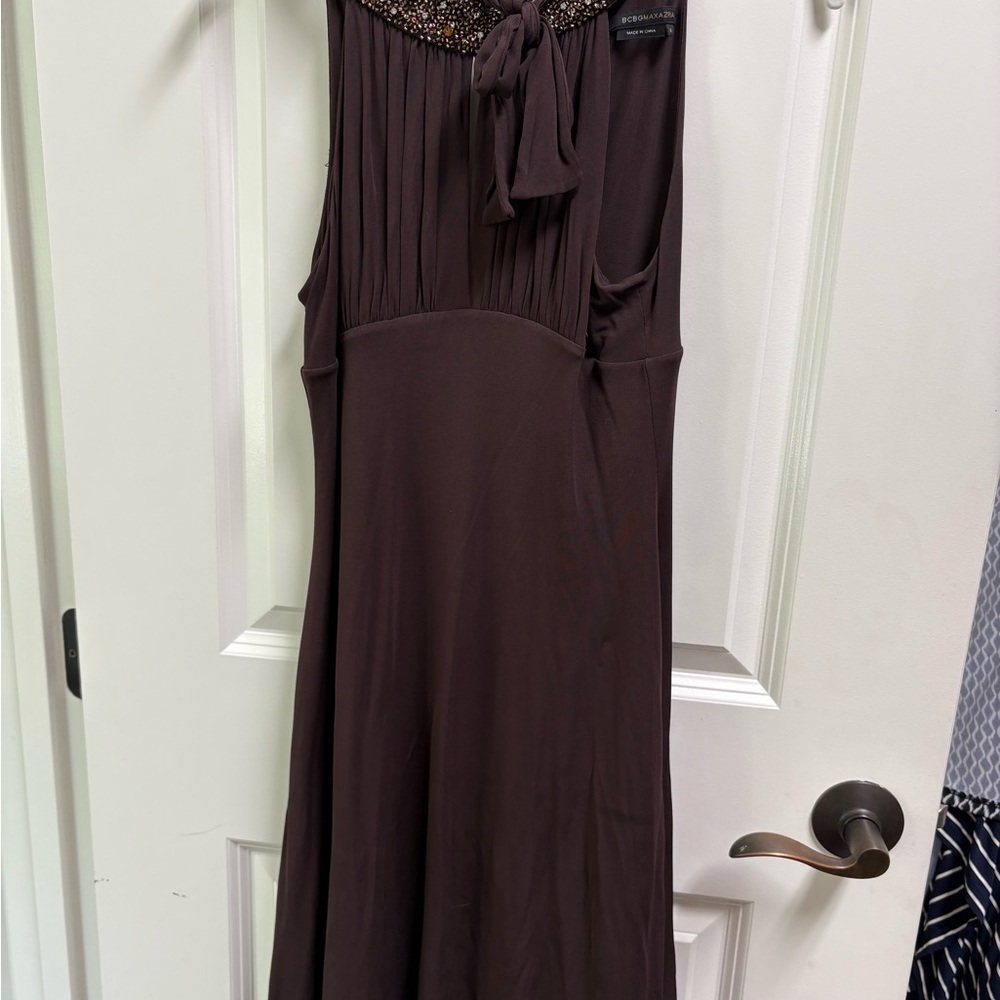 BCBGMaxAzria brown Halter Tie Front Midi Dress